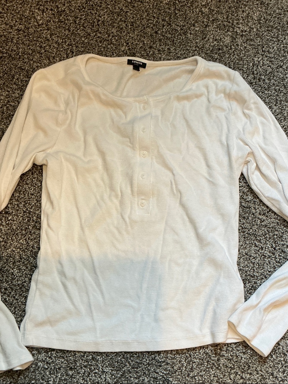 Express Men's Cream Long-Sleeve Henley Shirt